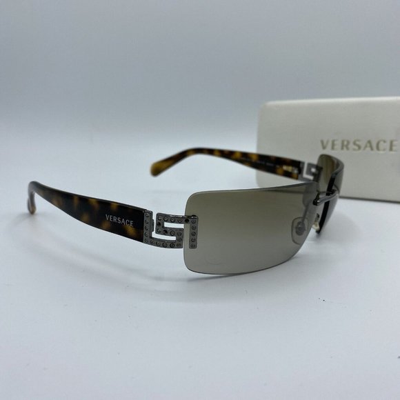 Versace Rimless Sunglasses Vintage Tortoiseshell Diamante MOD 2017-B 1001/13 y2k - Picture 14 of 16